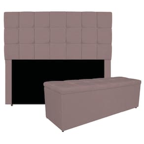 Kit Cabeceira E Calçadeira Manchester 195 Cm King Size Linho Cor Rosê