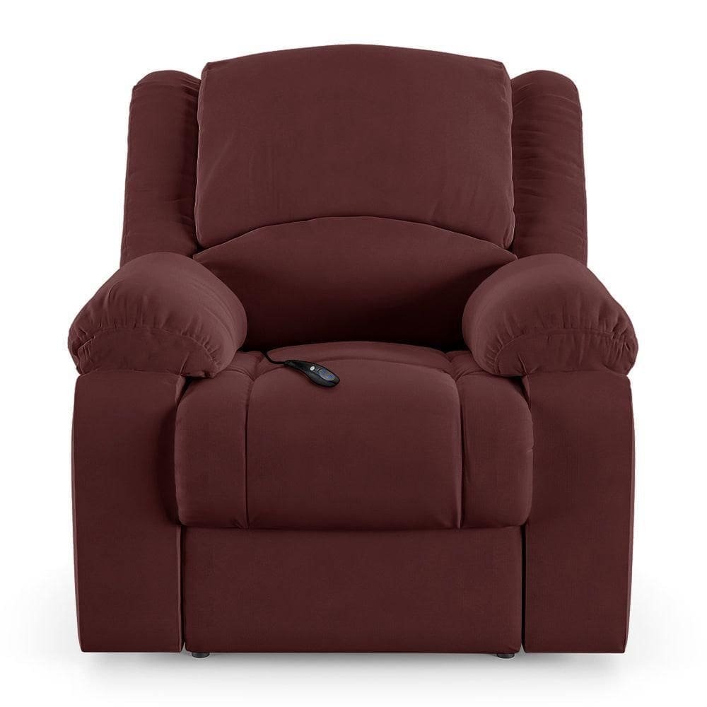 Poltrona Do Papai Reclinável Sala De Cinema Barcelona Controle Elétrico Veludo Vinho