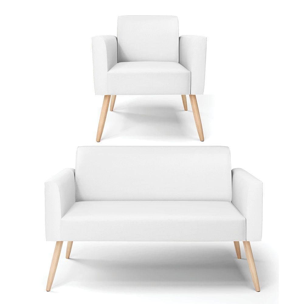 Sofá Namoradeira Com Poltrona Pés Palito Natural Marisa Corino Branco D03 - D`rossi