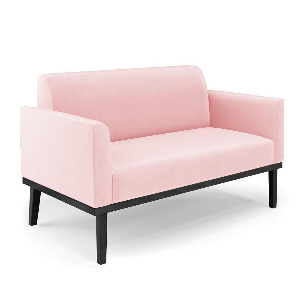 Sofá Namoradeira Base De Madeira Fixa Preto Marisa Suede D03 - D`Rossi Rosa Bebê