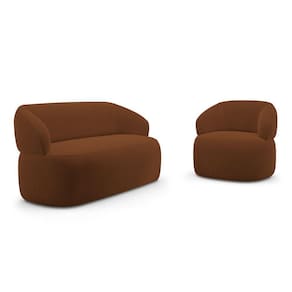 Kit Poltrona Giratória E Sofá Orgânico Living Glee 03 Lugares 170cm Veludo Terracota - Desk Design