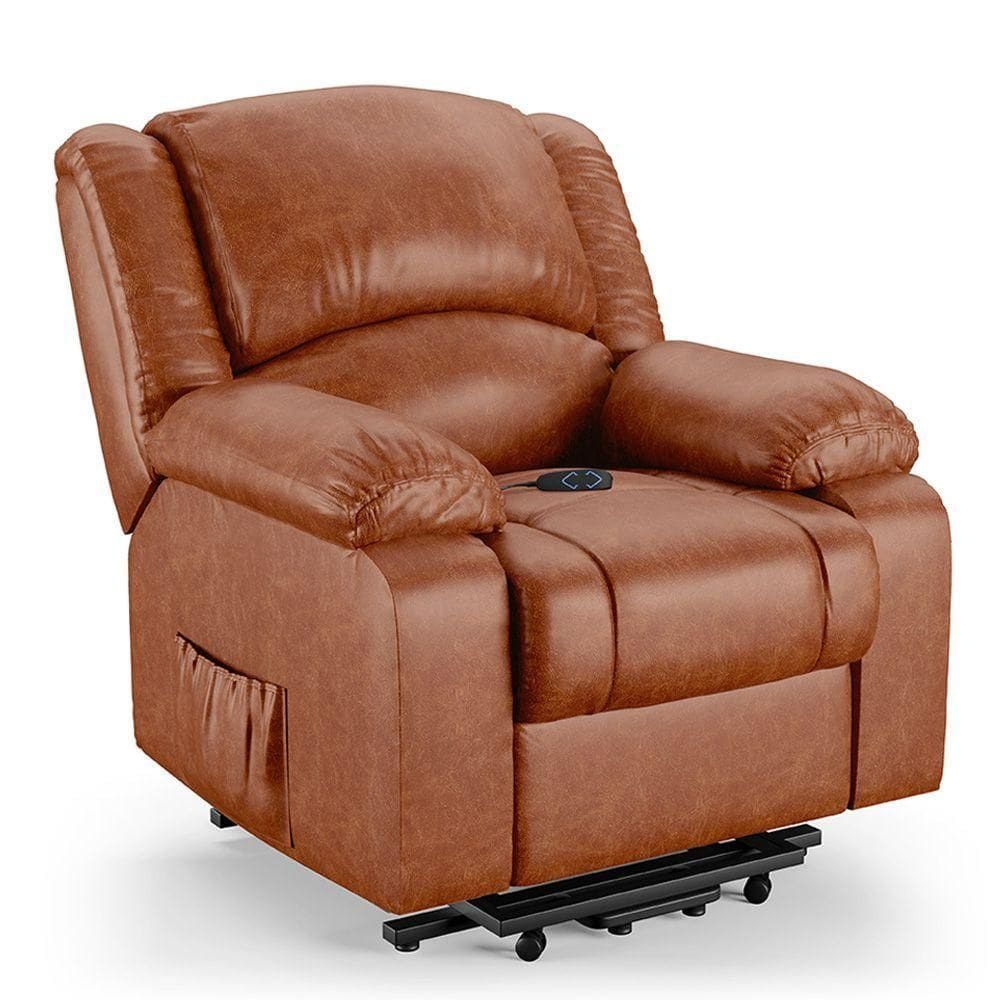 Poltrona Do Papai Reclinável Melim Elevação Lift Elétrico Pu Caramelo Brilho Fh1 - D`rossi
