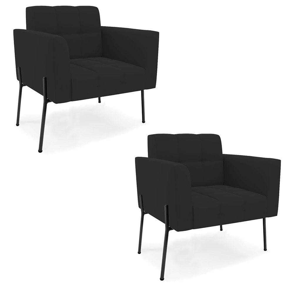 Poltrona Pé De Ferro Preto Para Sala Kit 2 Elisa Veludo Preto D03 - D`rossi