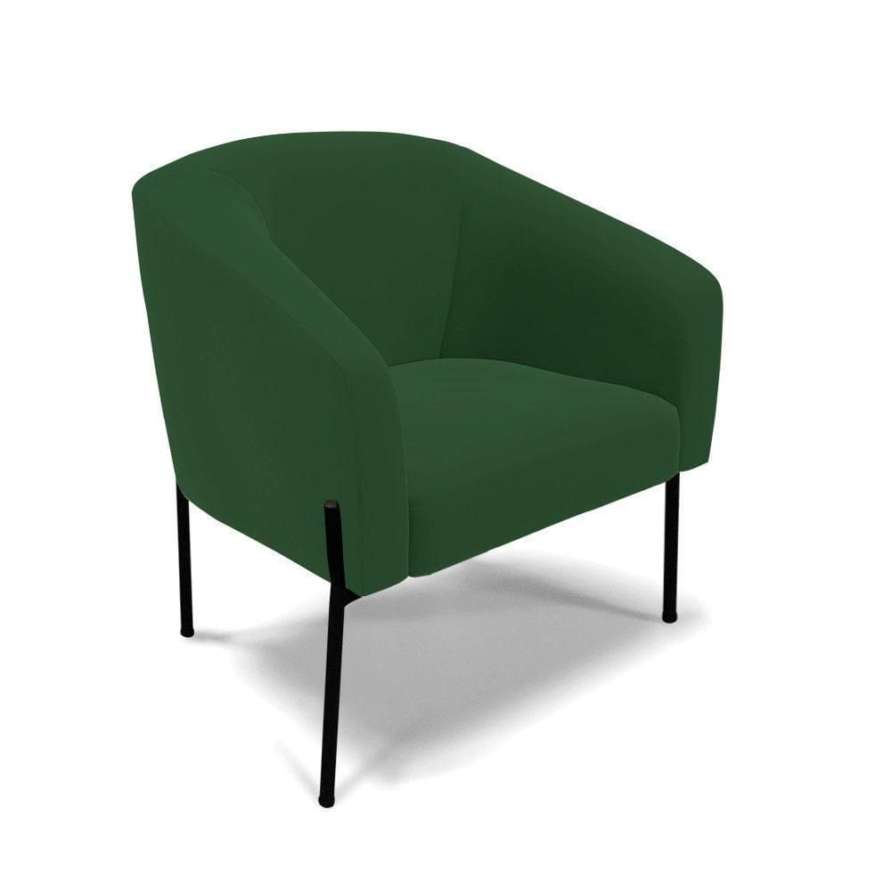 Poltrona Pé De Ferro Preto Sala De Estar Stella Veludo D03 - D`rossi Cor Verde