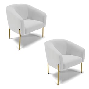 Poltrona Pé De Ferro Dourado Kit 2 Stella Linho Cinza A05 D03 - D`rossi