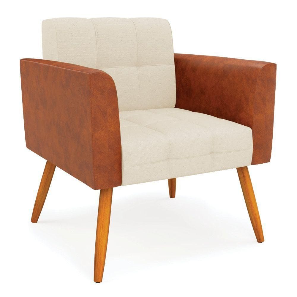 Poltrona Pés Palito Castanho Elisa Nozes-linho Bege A19 D03 - D`rossi