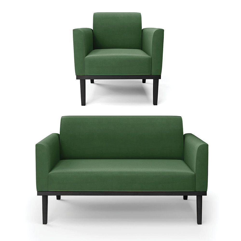 Sofá Namoradeira Com Poltrona Base De Madeira Fixa Preto Marisa Suede D03 - D`Rossi Verde