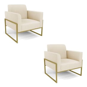 Kit 2 Poltronas Base Industrial Alta Dourado Marisa Linho Bege A19 D03 - D\`rossi