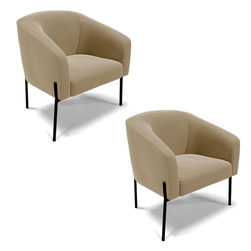 Poltrona Pé De Ferro Preto Kit 2 Stella Suede D03 - D`rossi Cor Marrom Rato