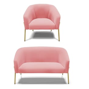 Sofá Namoradeira E Poltrona Pé De Ferro Dourado Stella Suede D03 - D`rossi Cor Rose