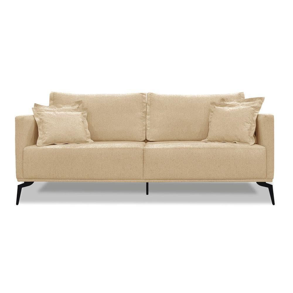 Sofá 3 Lugares Pé De Ferro Preto Rafaela 220 Cm Linho S04 - D`rossi Cor Dourado
