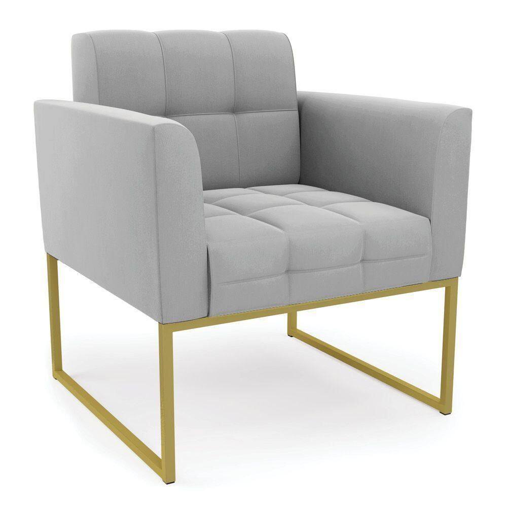 Poltrona Elisa Suede Base Metálica Industrial Dourado - D`rossi Cor Cinza