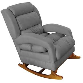 Poltrona De Amamentação Com Balanço Luna Suede Base De Madeira C05 - D`rossi Cor Cinza