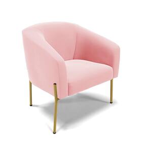 Poltrona Pé De Ferro Dourado Sala De Estar Stella Suede Rosa Bebê D03 - D`rossi