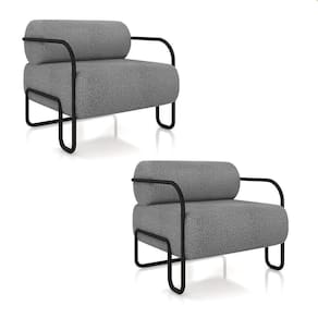 Poltrona Sala De Estar Industrial Preto Kit 2 Ameli Bouclê K01 - D`rossi Cor Cinza Claro