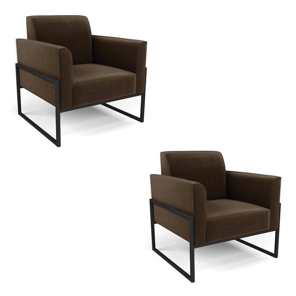 Kit 2 Poltronas Base Industrial Alta Preto Marisa Suede Marrom D03 - D\`rossi