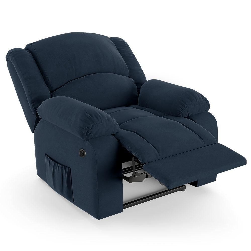 Poltrona Do Papai Reclinável Melim Power Elétrica Massagem Veludo Azul Fh1 - D`rossi