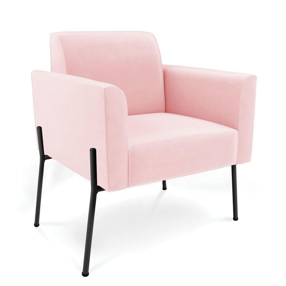 Poltrona Pé De Ferro Preto Para Sala Elisa Suede - D`rossi Cor Rosa Bebê