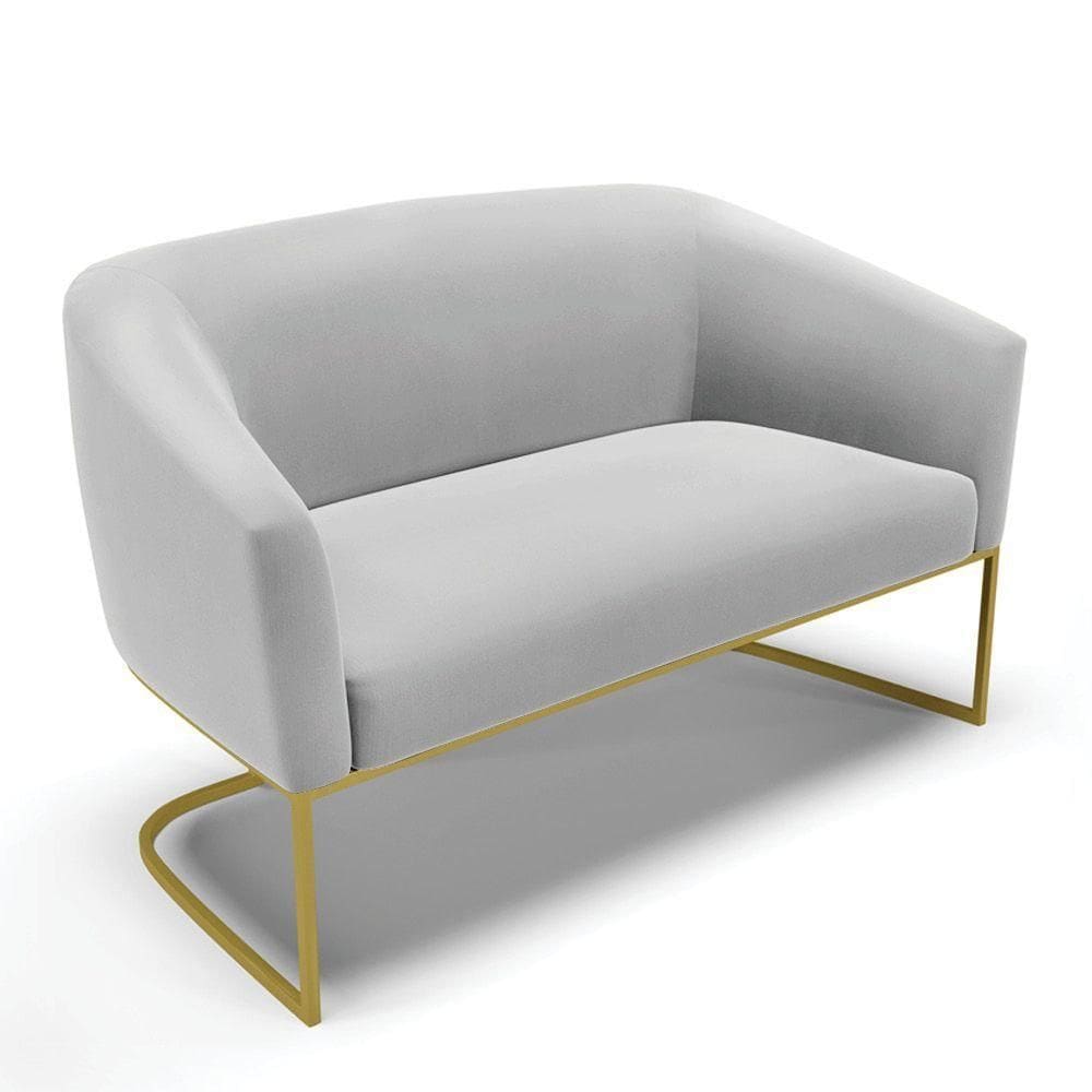 Sofá Namoradeira 2 Lugares Base Industrial Dourado Stella Suede Cinza D03 - D`rossi
