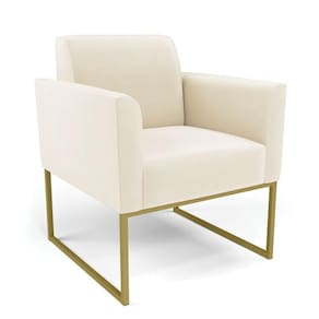 Poltrona Base Industrial Dourado Marisa Veludo Bege D03 - D`rossi