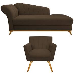 Kit Diva Recamier Vanessa 140cm Lado Direito E 01 Poltrona Laura Suede Marrom
