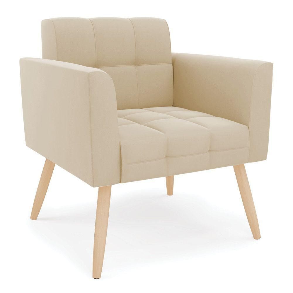 Poltrona Elisa Suede Pés Palito Natural - D`rossi Cor Bege