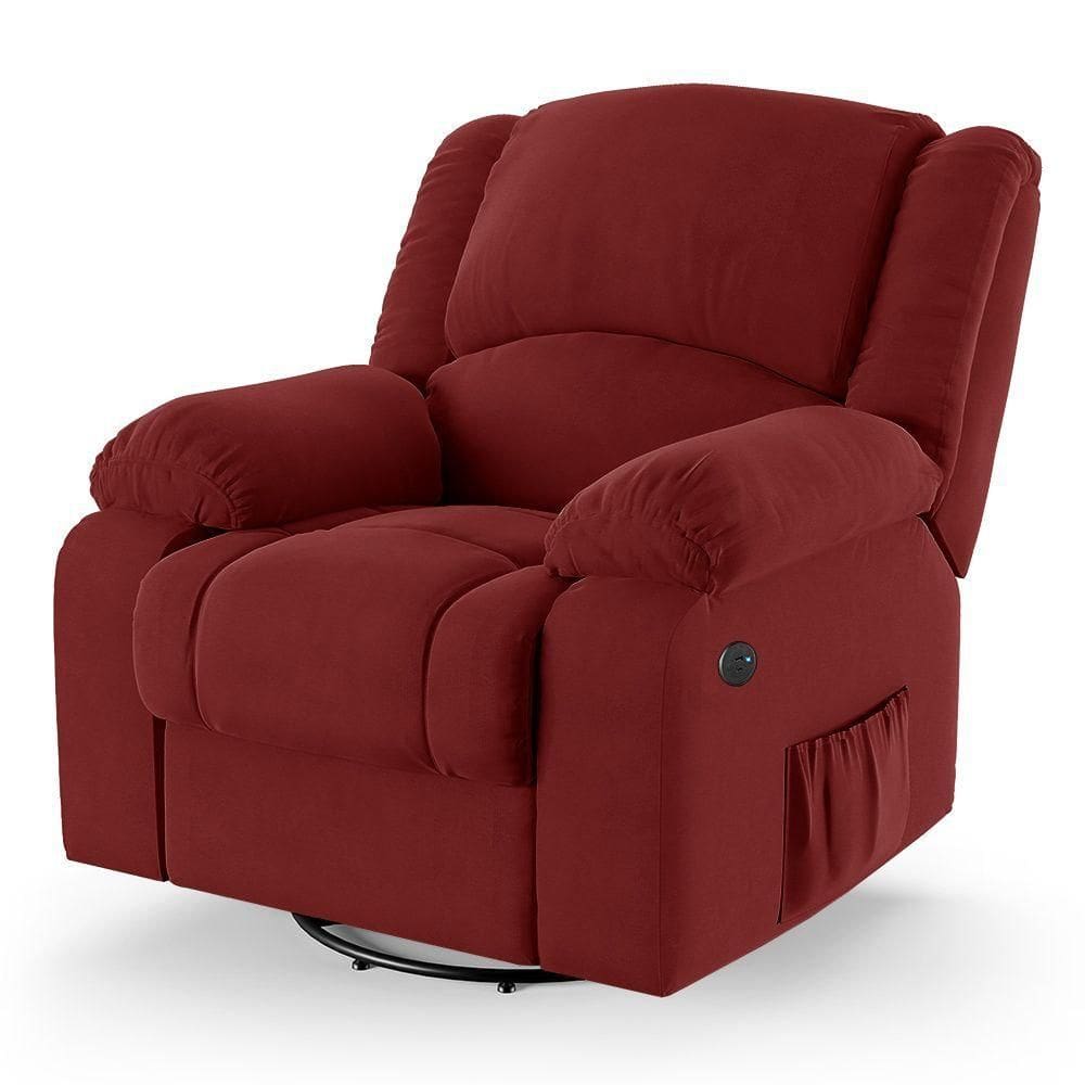 Poltrona Do Papai Reclinável Melim Glider Giratória Usb Veludo Vermelho Fh1 - D`rossi