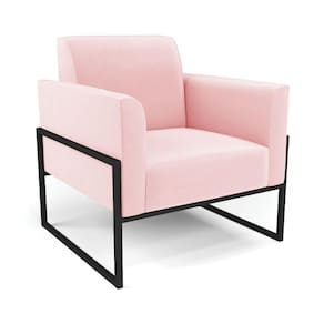 Poltrona Base Industrial Alta Preto Marisa Suede Rosa Bebê D03 - D\`rossi