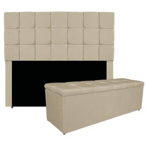 Kit Cabeceira E Calçadeira Manchester 140 Cm Casal Linho Cor Bege