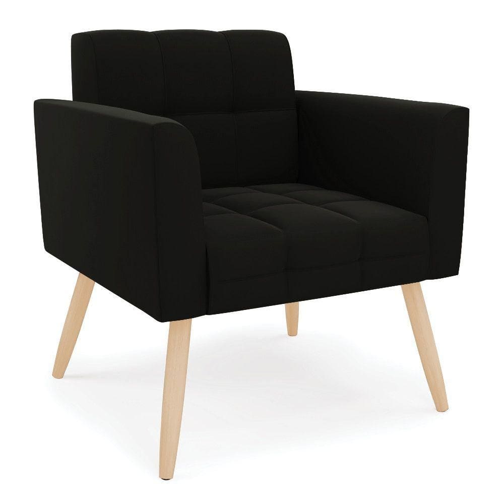 Poltrona Elisa Suede Preto Pés Palito Natural - D`rossi