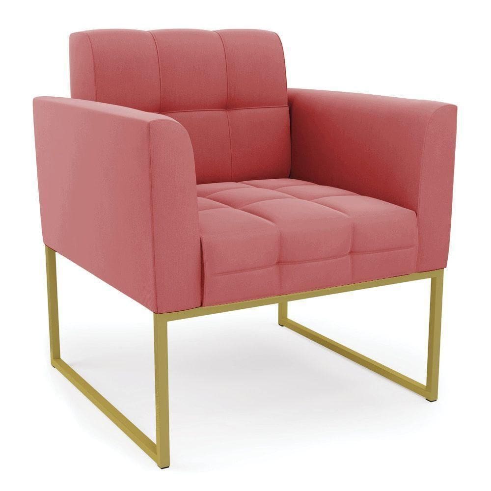 Poltrona Elisa Suede Rosê Base Metálica Industrial Dourada - D`rossi