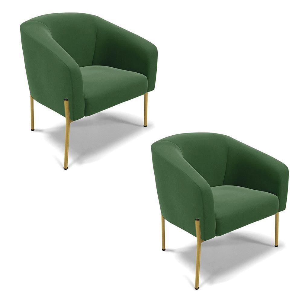 Poltrona Pé De Ferro Dourado Kit 2 Stella Suede Verde D03 - D`rossi