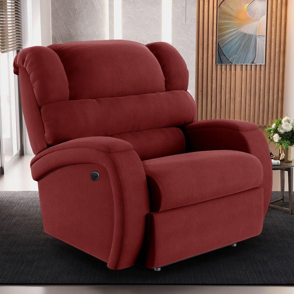 Poltrona Do Papai Sala De Cinema Reclinável Manchester Elétrica Massagem Usb Veludo Vermelho