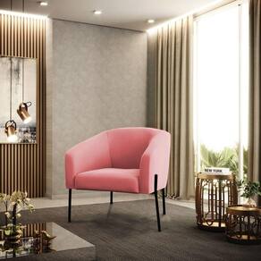 Poltrona Pé De Ferro Preto Sala De Estar Stella Suede D03 - D`rossi Cor Rose