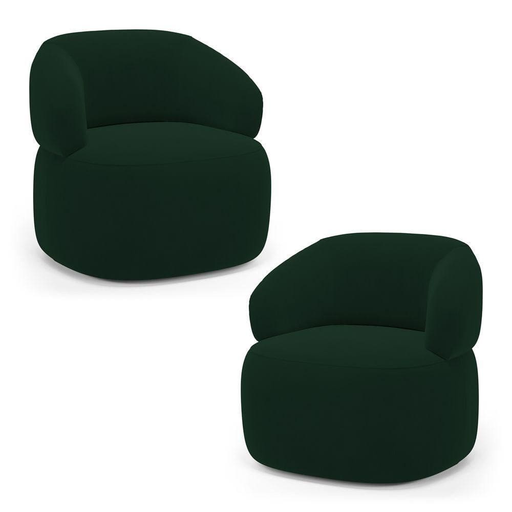 Kit 02 Poltronas Orgânicas Giratória Living Glee Veludo Verde Escuro - Desk Design