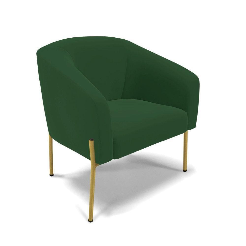 Poltrona Pé De Ferro Dourado Sala De Estar Stella Veludo D03 - D`rossi Cor Verde