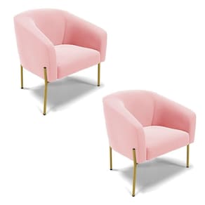 Poltrona Pé De Ferro Dourado Kit 2 Stella Suede D03 - D`rossi Cor Rosa Bebê