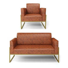 Sofá Namoradeira Com Poltrona Base Industrial Alta Dourado Marisa Corano D03 - D\`rossi Cor Nozes