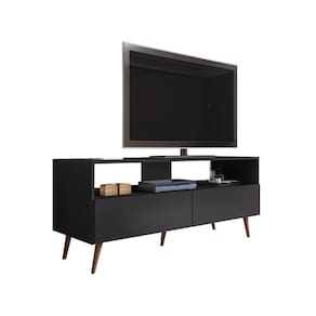 Rack Para Sala Bancada De Tv 55 Pol 136cm Pés Retrô Billy Preto M12 - D`rossi