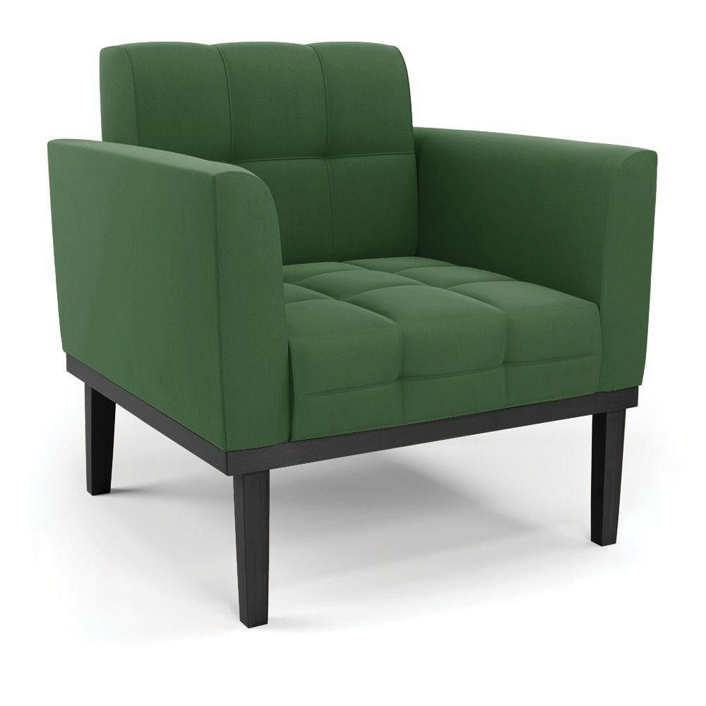 Poltrona Base De Madeira Fixa Preto Elisa Suede Verde D03 - D`rossi