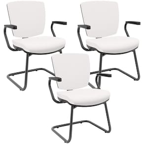 Kit 03 Cadeiras De Escritório Fixa Executiva Office Preto Slim Baixa Flexi P03 Vinil Branco