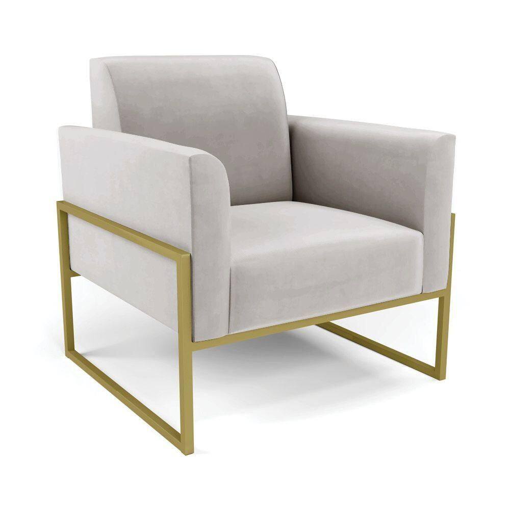 Poltrona Base Industrial Alta Dourado Marisa Veludo D03 - D\`rossi Cor Cinza