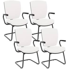 Kit 04 Cadeiras De Escritório Fixa Executiva Office Preto Slim Alta Flexi P03 Vinil Branco