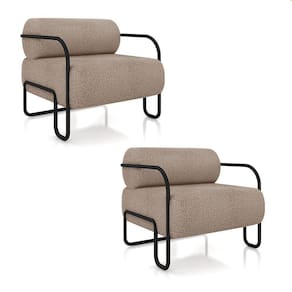 Poltrona Sala De Estar Industrial Preto Kit 2 Ameli Bouclê Creme K01 - D`rossi