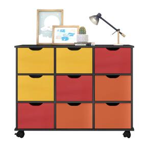 Nicho Organizador Preto com 9 Gavetas Coloridas e Rodízios - Qmovi