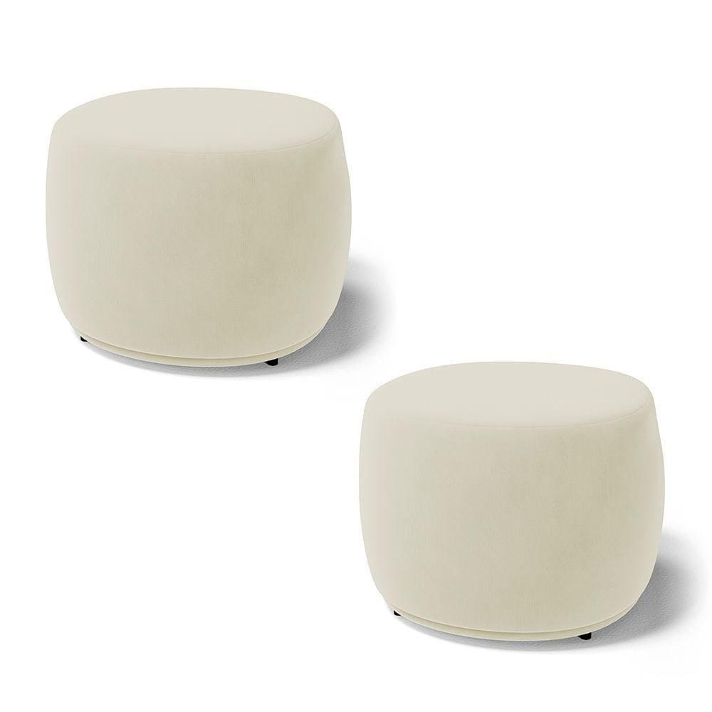 Kit 02 Puffs Decorativos Living Aisha Orgânico Redondo Suede Bege Claro - Desk Design
