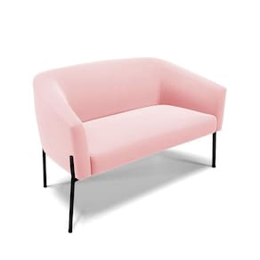 Sofá Namoradeira 2 Lugares Pé De Ferro Preto Stella Suede Rosa Bebê D03 - D`rossi