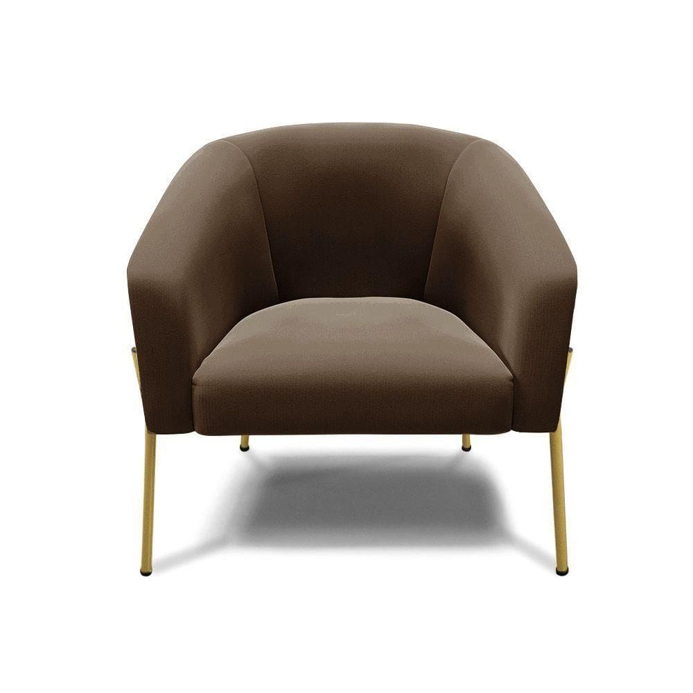Poltrona Pé De Ferro Dourado Kit 2 Stella Suede Marrom D03 - D`rossi