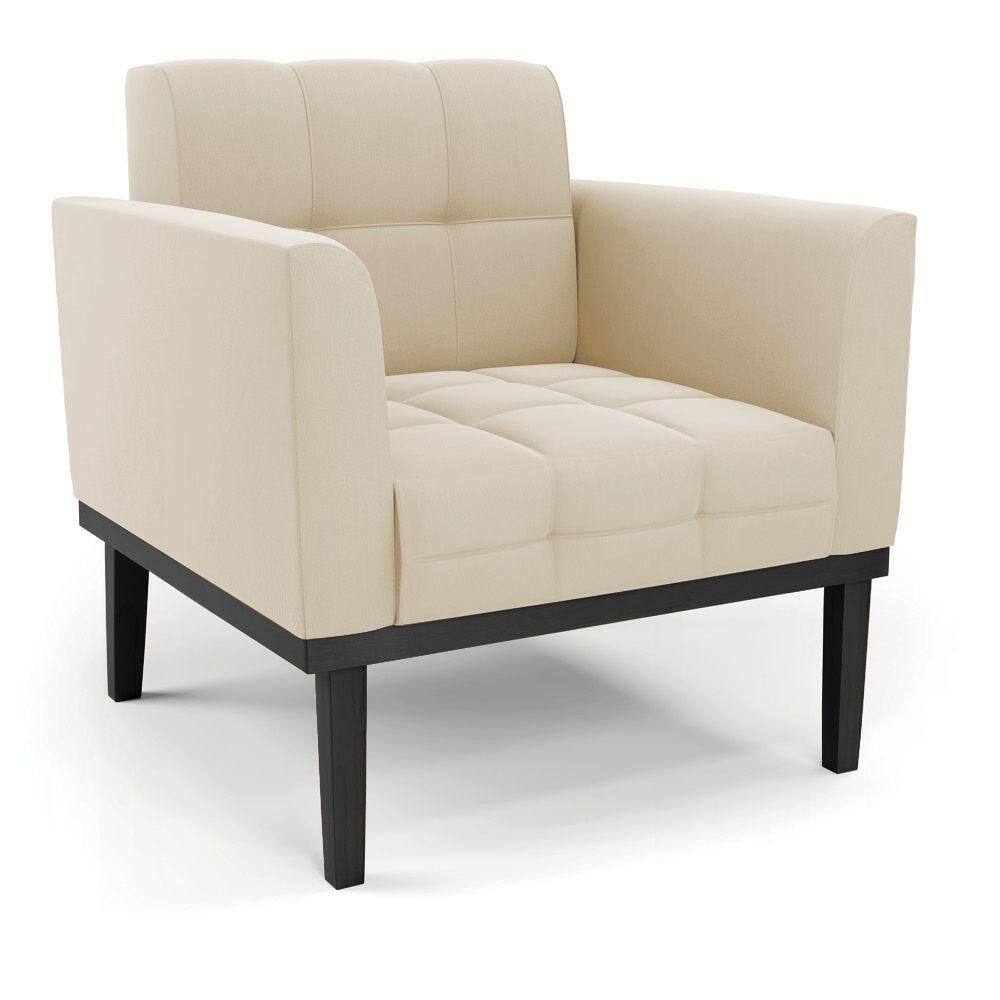 Poltrona Base De Madeira Fixa Preto Elisa Suede D03 - D`rossi Cor Bege