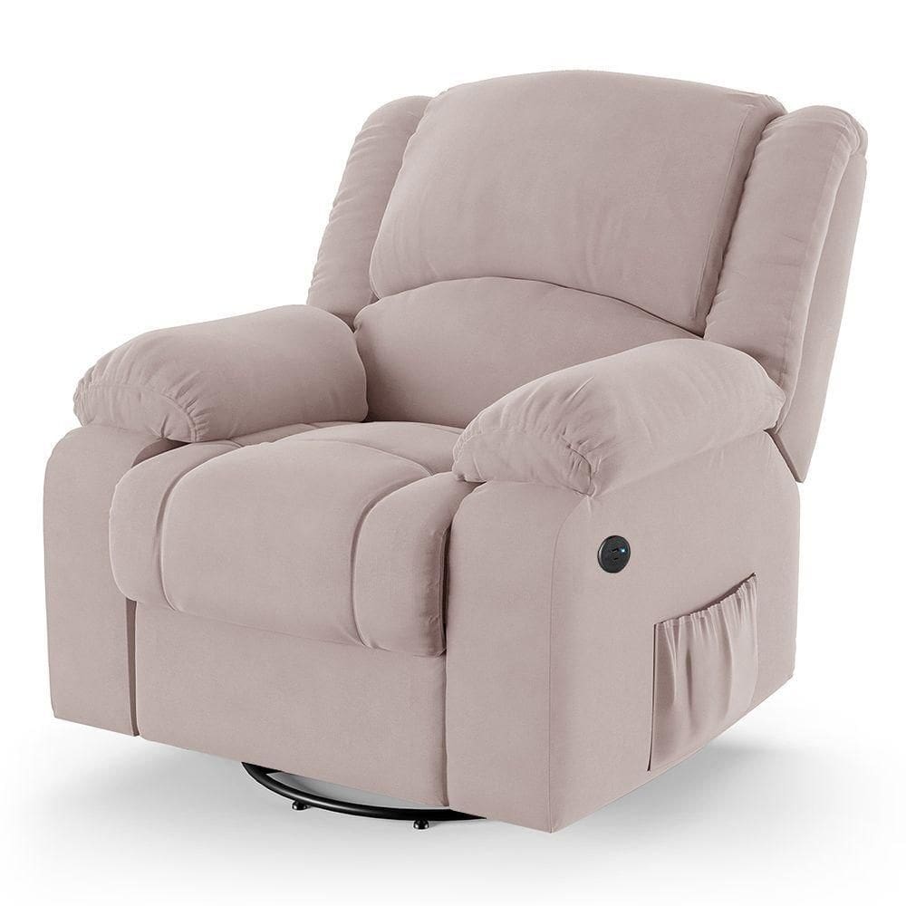 Poltrona Do Papai Reclinável Melim Glider Giratória Usb Veludo Fh1 - D`rossi Cor Rose